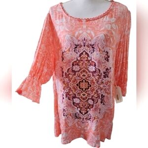 FARMERS MARKET RUFFLE SLEEVE BLOUSE SZ XL CORAL PURPLE